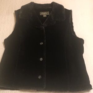 Eddie Bauer Black Suede Fur Lined Vest, Like new